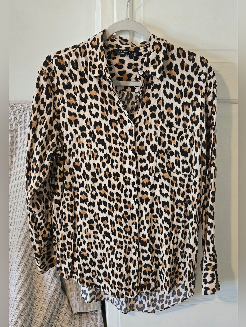 Zara Women’s Leopard Print Button-Up Blouse - Beige/Black